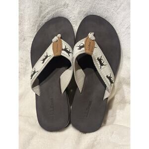L.L BEAN Women's Sz 7M Chocolate Lab Dog on Beige Braid Cushioned Thong Sandals